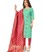 Sea-green embroidered faux cotton salwar