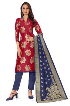 Red woven jacquard salwar