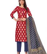 Red Jacquard Woven Design Straight Suit Set