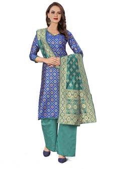 Blue woven jacquard salwar