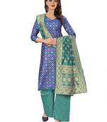 Blue woven jacquard salwar