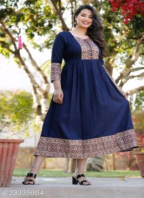 Navy-blue printed rayon ethnic-kurtis 1