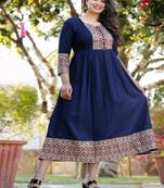 Navy-blue printed rayon ethnic-kurtis