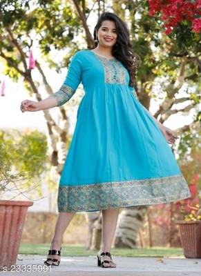 Aqua-blue printed rayon ethnic-kurtis 2
