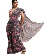 Grey embroidered georgette saree with blouse