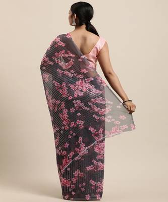 Grey embroidered georgette saree with blouse 3