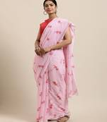Pink embroidered georgette saree with blouse