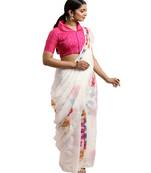 Light white embroidered georgette saree with blouse