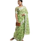 Light green printed cotton saree with blouse