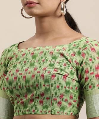 Light green printed cotton saree with blouse 4