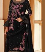 Black Faux Georgette Shtraight Cut plazzo Style suit with embroidery Work