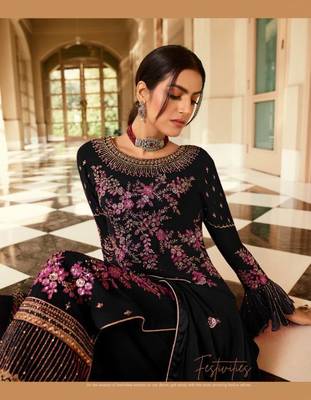Black Faux Georgette Shtraight Cut plazzo Style suit with embroidery Work 2