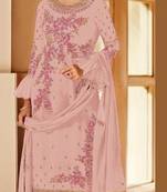 Cream Faux Georgette Shtraight Cut plazzo Style suit with embroidery Work