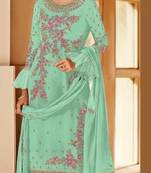 Green Faux Georgette Shtraight Cut plazzo Style suit with embroidery Work