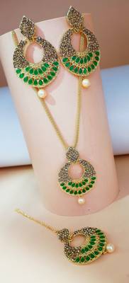 Multicolor kundan antique gold Alloy   NECKLACE  SET with pair EARRING  & TIKA 1