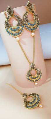 Multicolor kundan antique gold Alloy   NECKLACE  SET with pair EARRING  & TIKA 1
