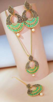 Multicolor kundan antique gold Alloy   NECKLACE  SET with pair EARRING  & TIKA 1