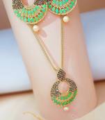 Multicolor kundan antique gold Alloy   NECKLACE  SET with pair EARRING  & TIKA