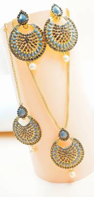 Multicolor kundan antique gold Alloy   NECKLACE  SET with pair EARRING  & TIKA 1