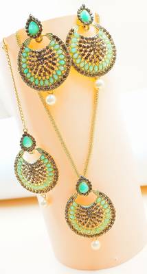 Multicolor kundan antique gold Alloy   NECKLACE  SET with pair EARRING  & TIKA 1