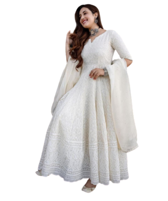 Cream Anarkali Kurta With Duptta 1