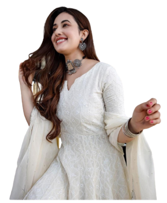 Cream Anarkali Kurta With Duptta 2