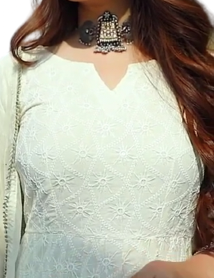 Cream Anarkali Kurta With Duptta 3