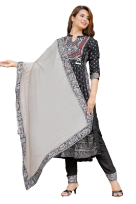 Black Kurti Pant With Duptta 1