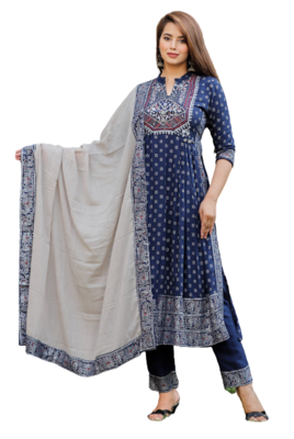 Dark Blue Kurti Pant Duptta  1