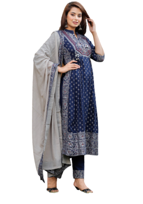 Dark Blue Kurti Pant Duptta  2
