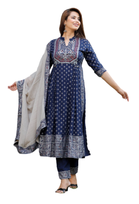 Dark Blue Kurti Pant Duptta  3