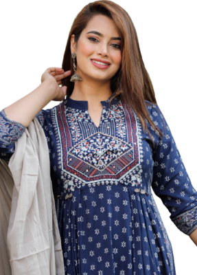Dark Blue Kurti Pant Duptta  4