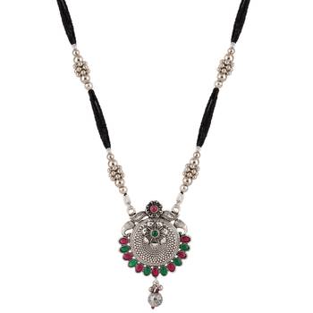 Ethnic Traditional Oxidised Design Long Mangalsutra Necklace with Matching Earring for Women  2