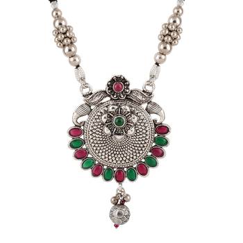 Ethnic Traditional Oxidised Design Long Mangalsutra Necklace with Matching Earring for Women  3