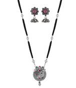 Ethnic Traditional Oxidised Design Long Mangalsutra Necklace with Matching Earring Set for Women 