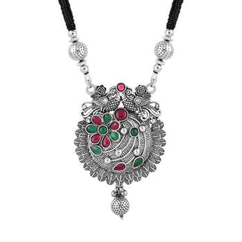 Ethnic Traditional Oxidised Design Long Mangalsutra Necklace with Matching Earring Set for Women  3