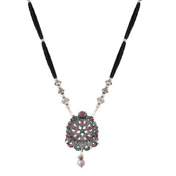 Ethnic Traditional Oxidised Design Long Mangalsutra Necklace with Matching Earring Set for Women  2
