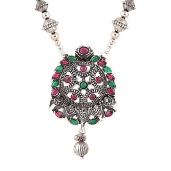 Ethnic Traditional Oxidised Design Long Mangalsutra Necklace with Matching Earring Set for Women  3