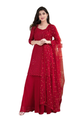 Red Kurti Plazoo Duptta 1