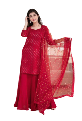 Red Kurti Plazoo Duptta 2