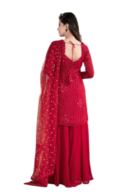 Red Kurti Plazoo Duptta 3