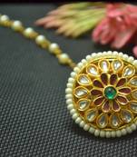 Indian Ethnic Meenakari Work maang tikka Kundan Borla with pearl Chain Head Jewellery