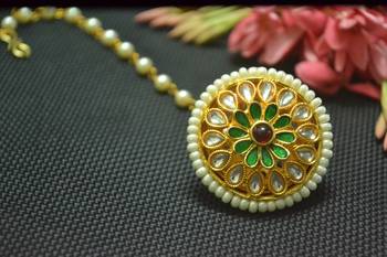 Indian Ethnic Meenakari Work maang tikka Kundan Borla with pearl Chain Head Jewellery 1