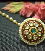 Indian Ethnic Meenakari Work maang tikka Kundan Borla with pearl Chain Head Jewellery