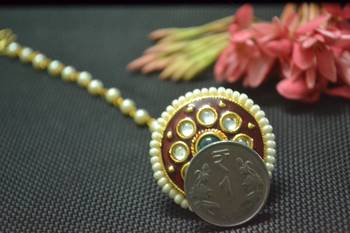 Indian Ethnic Meenakari Work maang tikka Kundan Borla with pearl Chain Head Jewellery 3