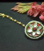 Indian Ethnic Meenakari Work maang tikka Kundan Borla with pearl Chain Head Jewellery