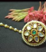 Indian Ethnic Meenakari Work maang tikka Kundan Borla with pearl Chain Head Jewellery