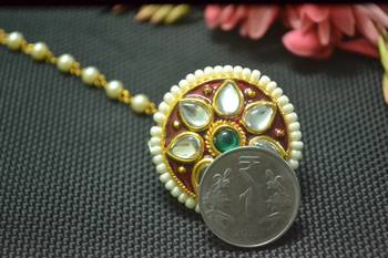 Indian Ethnic Meenakari Work maang tikka Kundan Borla with pearl Chain Head Jewellery 3