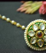 Indian Ethnic Meenakari Work maang tikka Kundan Borla with pearl Chain Head Jewellery