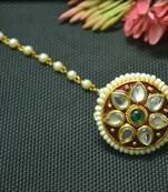 Indian Ethnic Meenakari Work maang tikka Kundan Borla with pearl Chain Head Jewellery